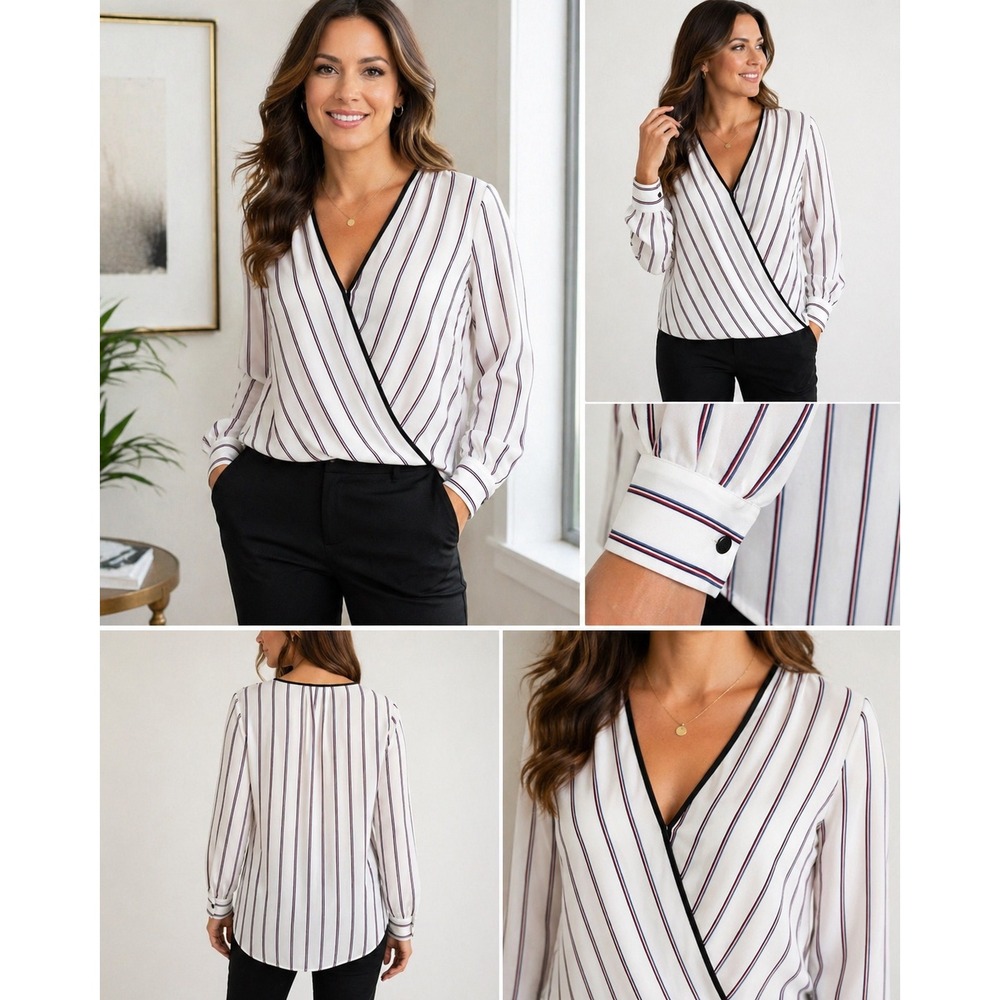Officecore Power Chic Wrap Blouse Striped Career Capsule Quiet Luxury 12